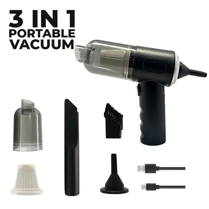 3 in 1 Portable Vacuum Cleaner Duster Blower Air Pump Wireless Handheld Clean Microscopic dust Like Car, Home, Computer, Laptop, Flower, Mirror Vehicle Interior Cleaner